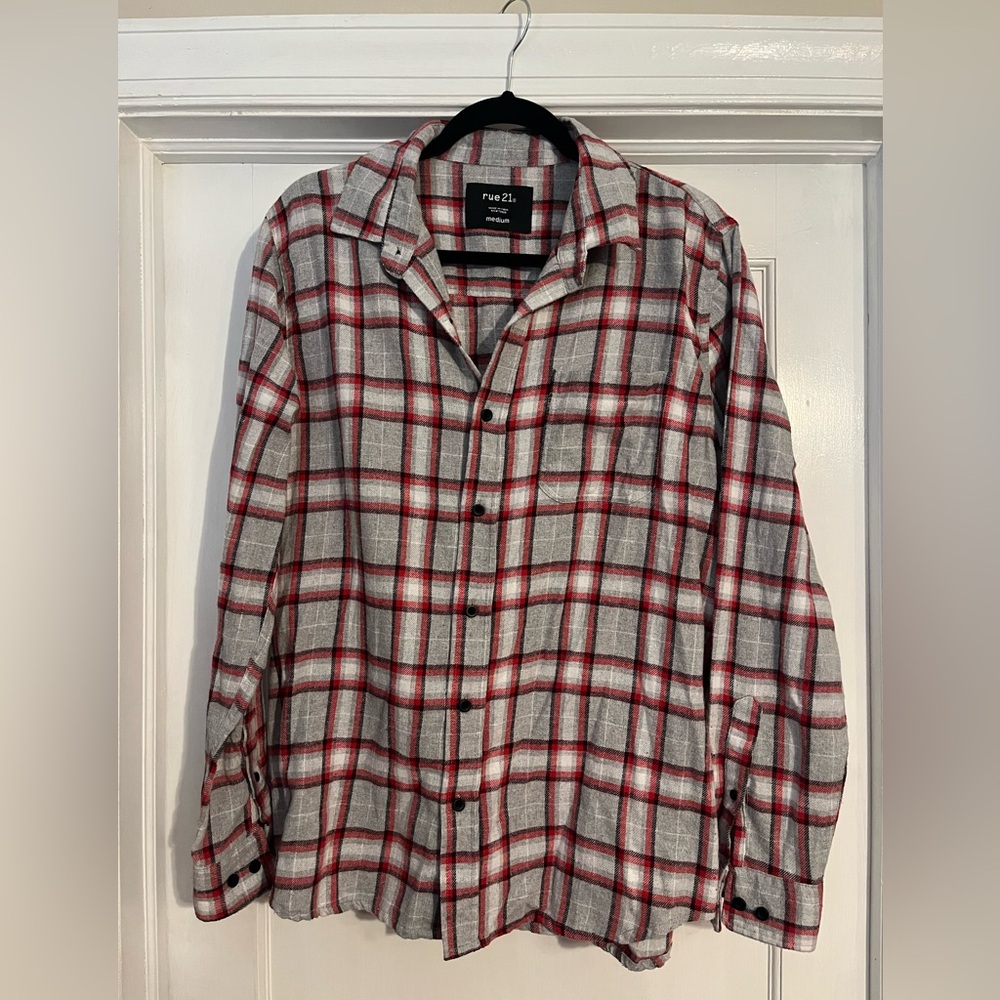 Men’s grey, red, & white flannel